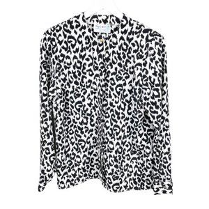 Vintage Gay Boyer New York Black and White Snow Leopard Print High Neck Blouse